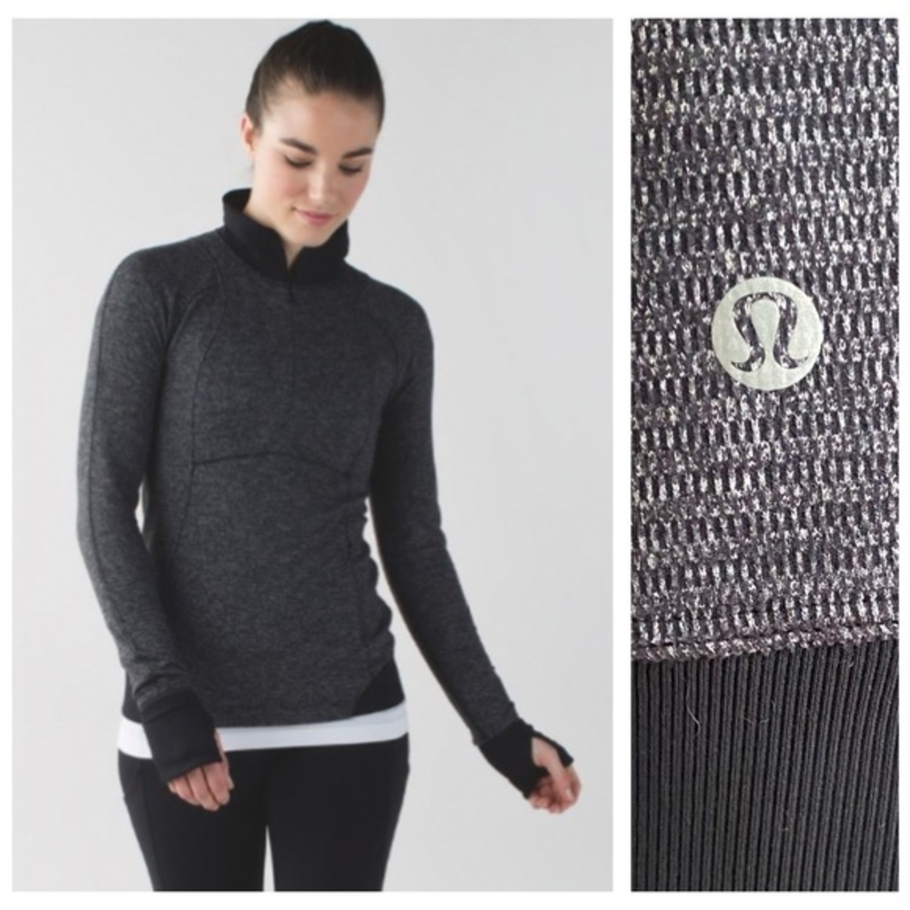 Lululemon Runderful 1/2 Zip Mini Check Pique Heathered Black Small
